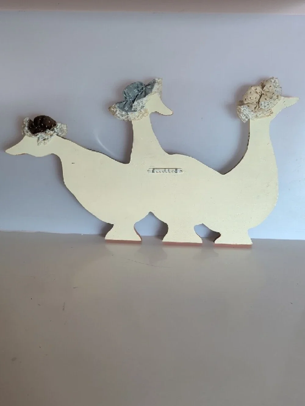2 Wooden Decorative Ducks / Geese Wall Decor, Blue, Brown and Tan.